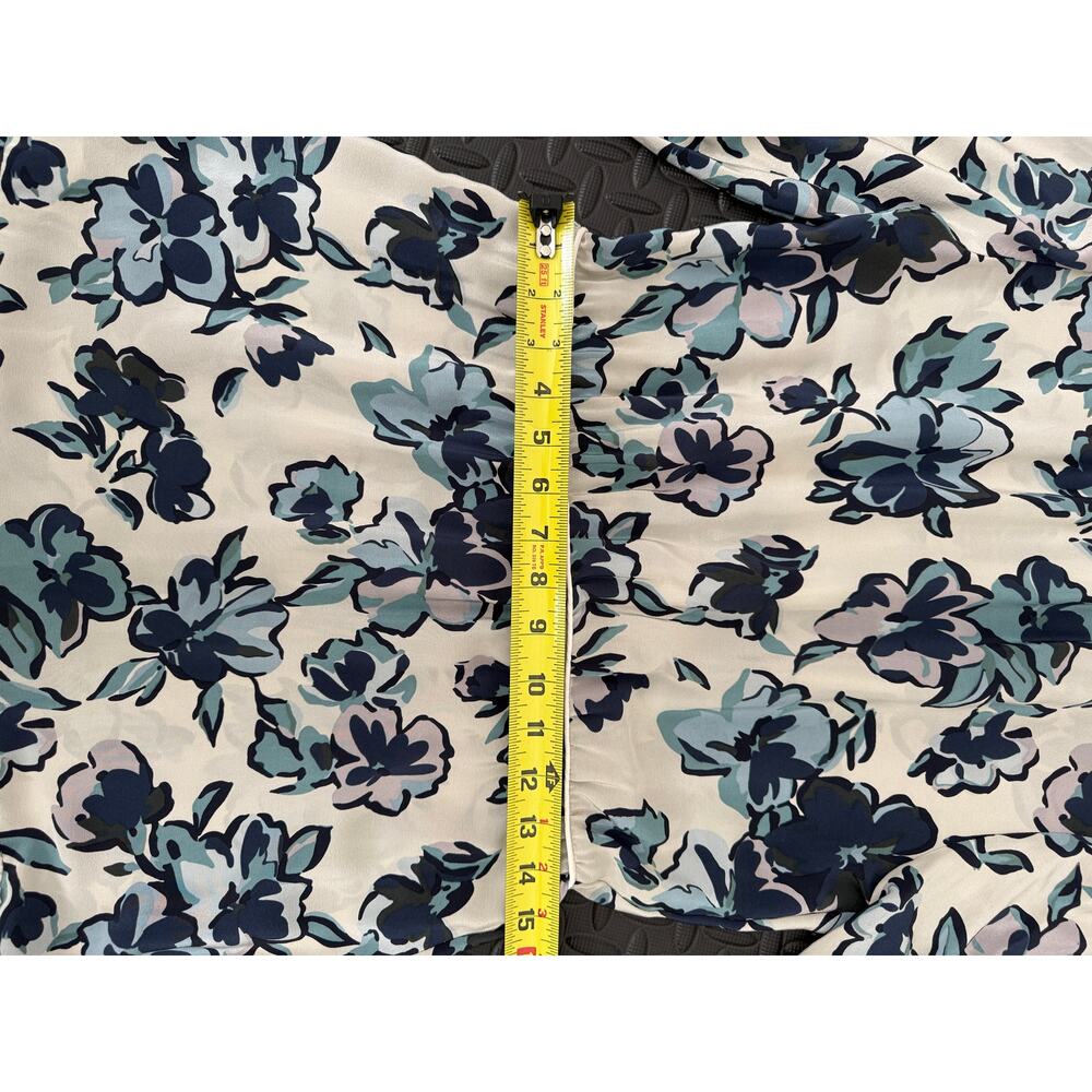 100% Silk Floral Dress Blue Cream Romantic Tiered Size L - Picture 6 of 8